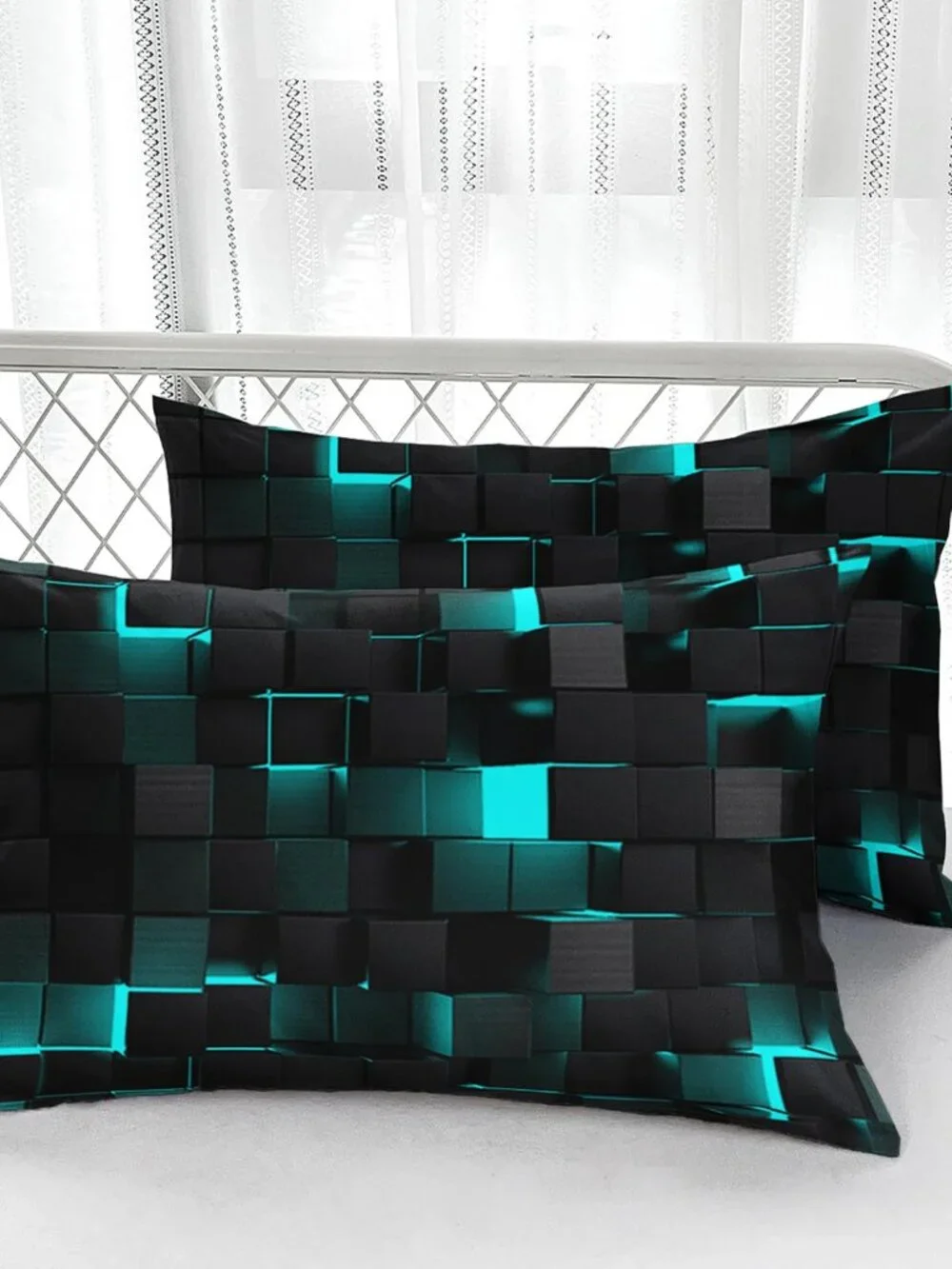 Geometric Turquoise Black King Size Comforter Set 1 Comforter 2 Pillowcases